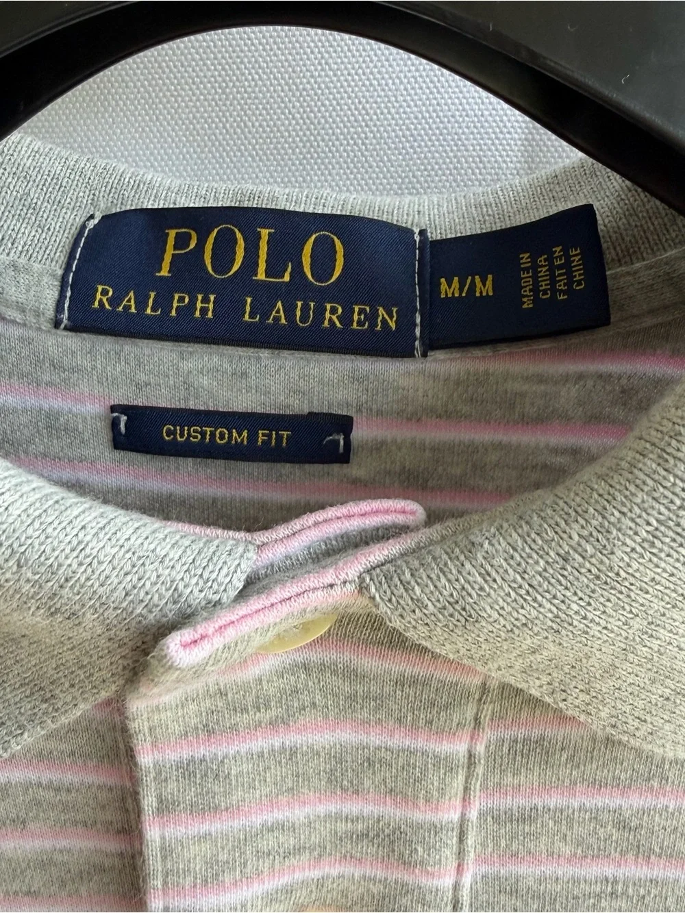 Polo Ralph Lauren Striped Polo Shirt Grey Pink Custom Fit Medium